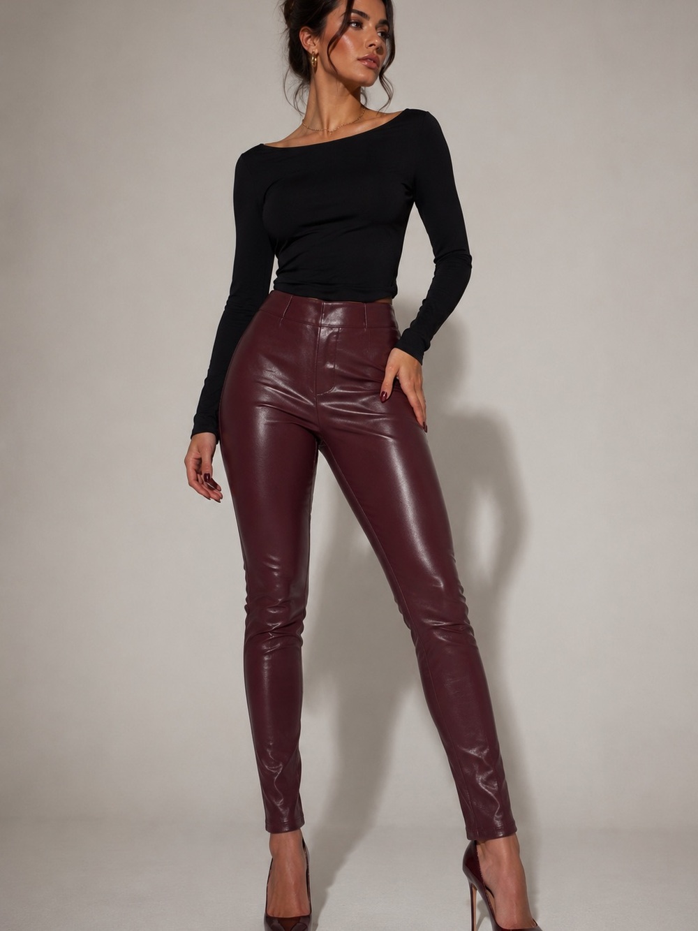 AKIRA Burgundy Faux Leather High-Waisted Leggings Pants NWT – S, M, L